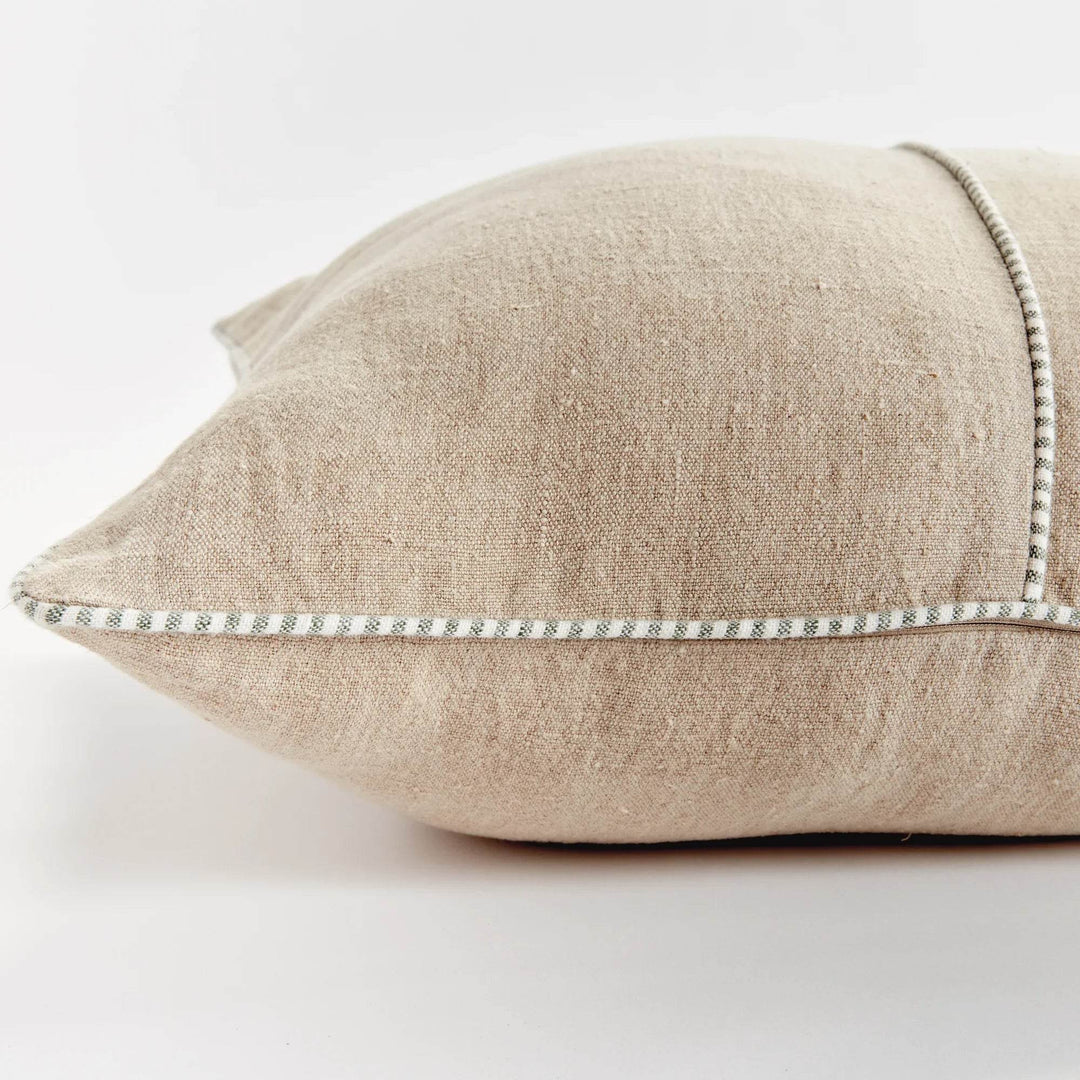 Luxury Flax and Green Woven Linen Pillow 24x24