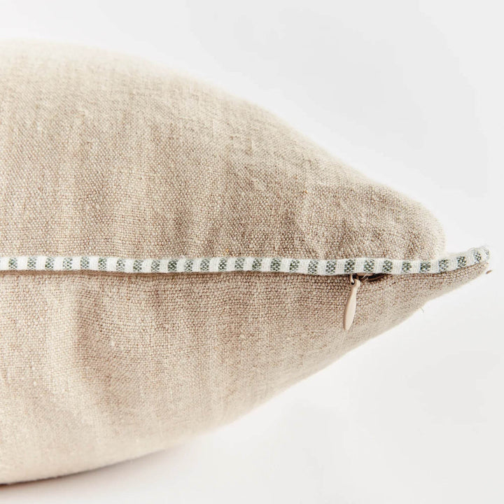 Luxury Flax and Green Woven Linen Pillow 24x24