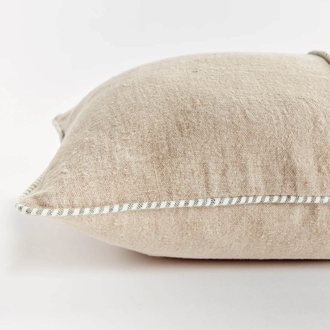 Luxury Flax Linen Lumbar Pillow 14x20 Green Trim