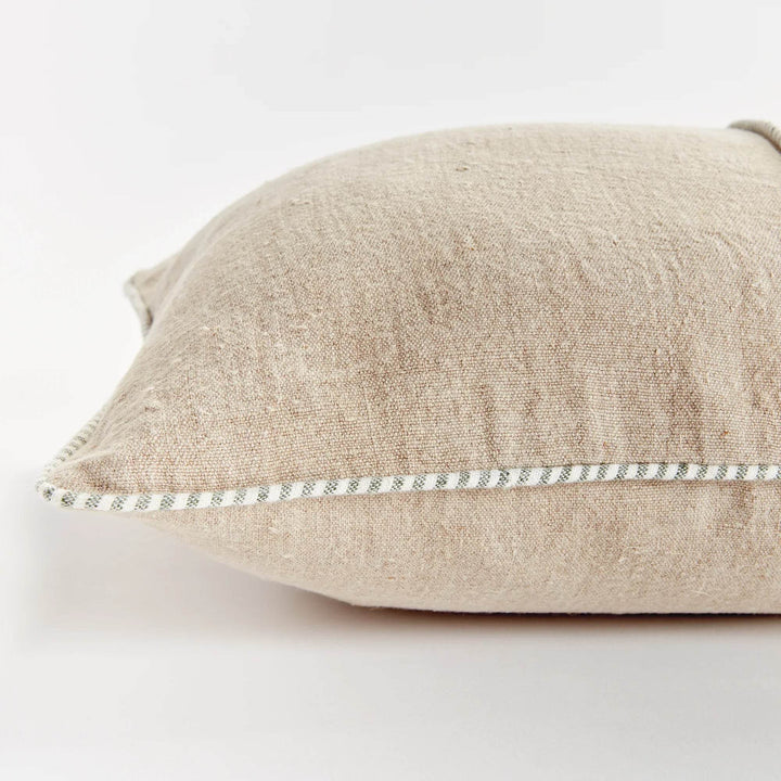 Luxury Flax Linen Lumbar Pillow 14x20 Green Trim