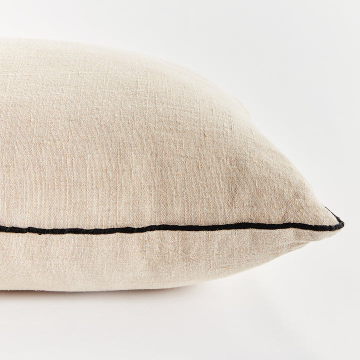 Luxury Yellow Flax and Black Linen Throw Pillow 24" with Insert