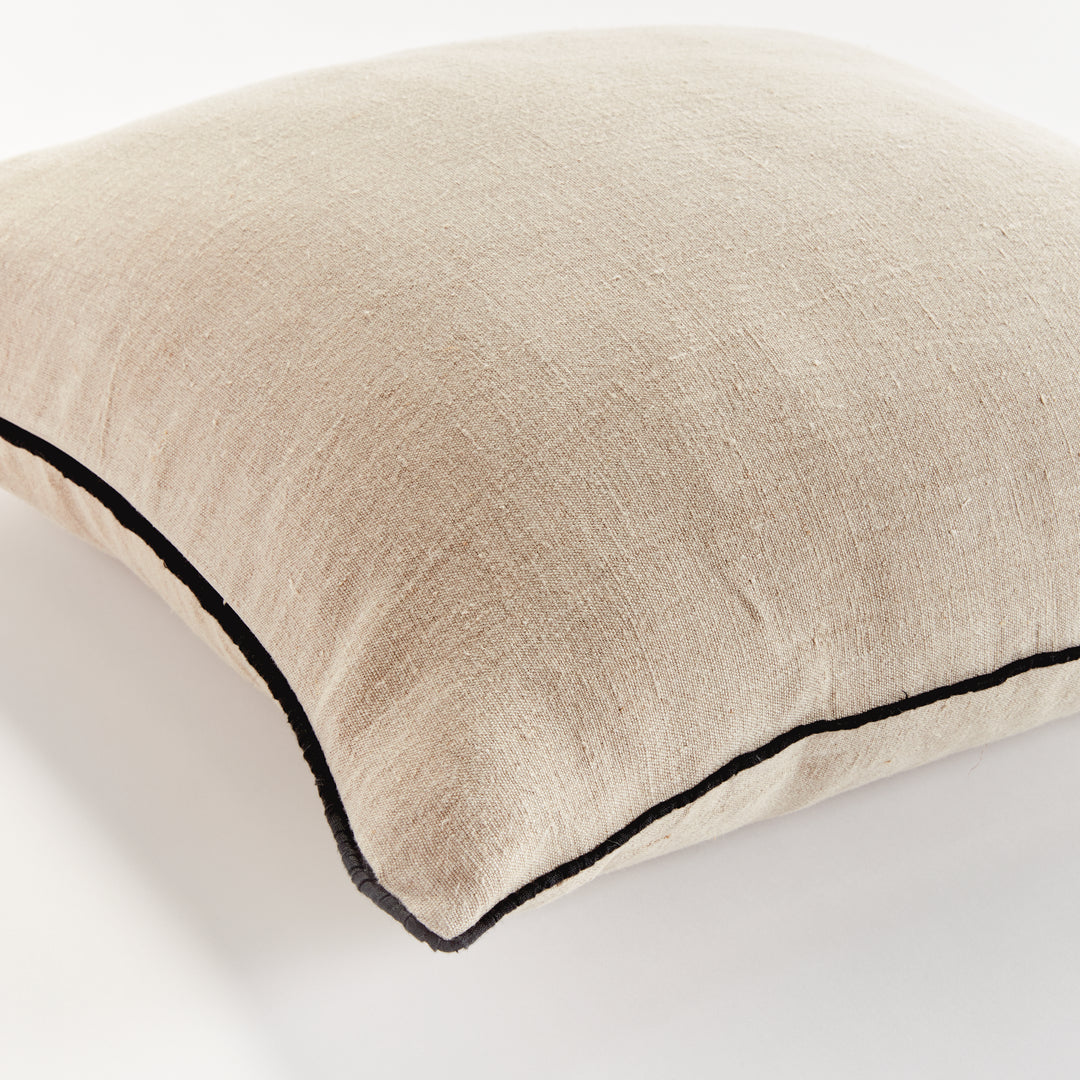 Luxury Yellow Flax and Black Linen Throw Pillow 24" with Insert