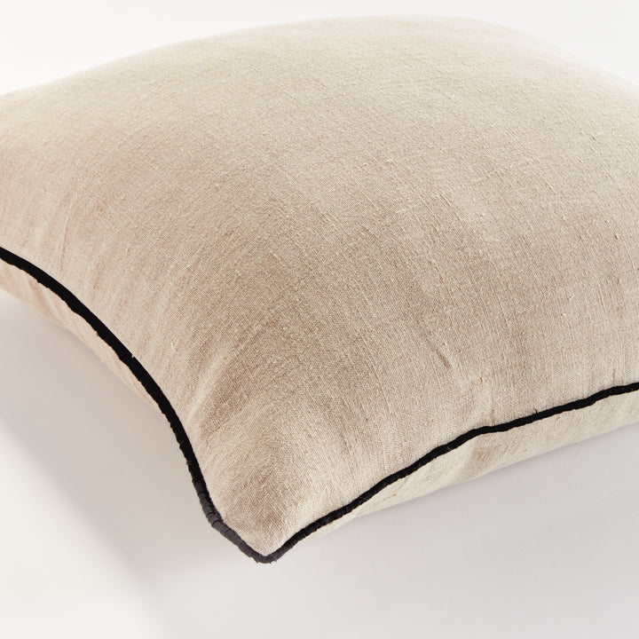 Luxury Yellow Flax and Black Linen Throw Pillow 24" with Insert