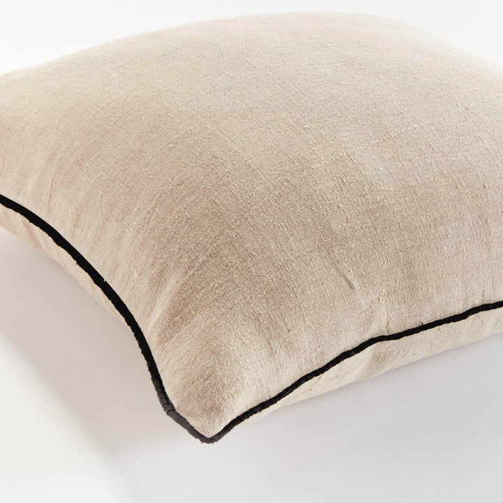 Luxury Yellow Flax and Black Linen Throw Pillow 24" with Insert