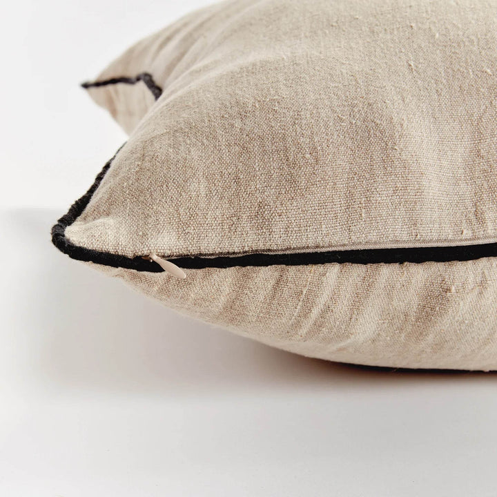 Luxury Yellow Flax and Black Linen Throw Pillow 24" with Insert