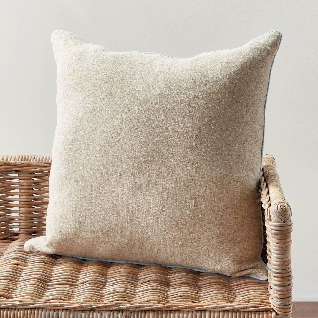 Coastal Flax and Blue Linen Throw Pillow 24" with Insert