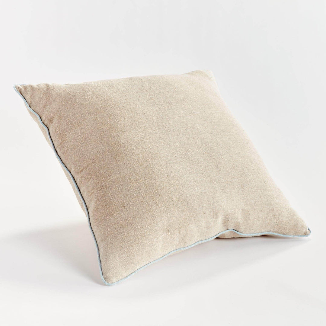 Coastal Flax and Blue Linen Throw Pillow 24" with Insert