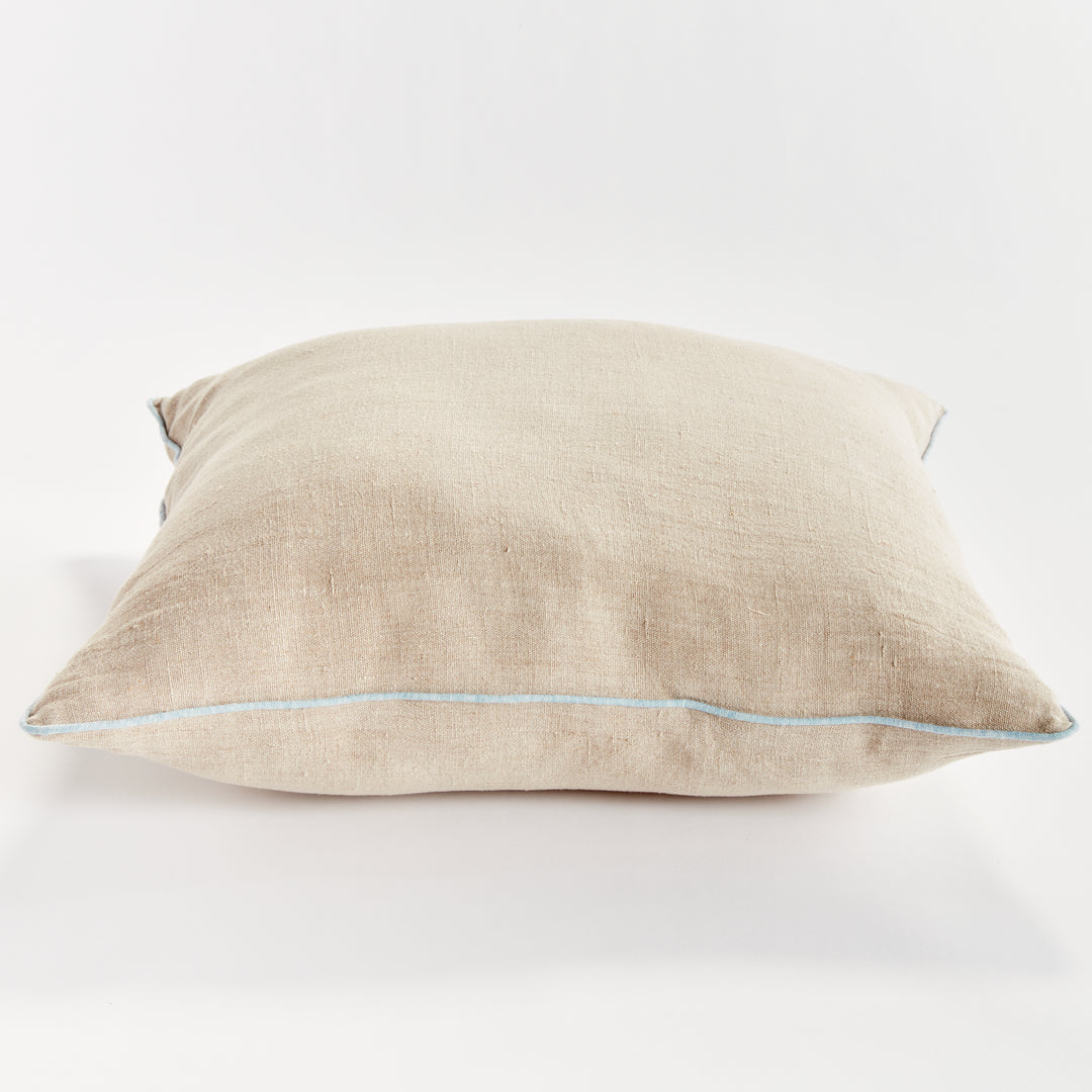 Coastal Flax and Blue Linen Throw Pillow 24" with Insert