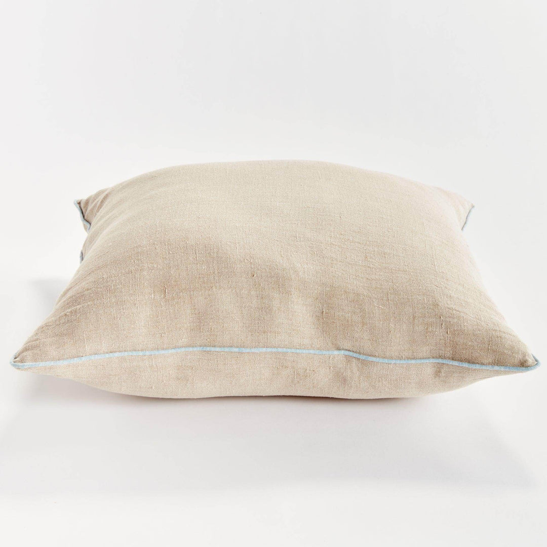 Coastal Flax and Blue Linen Throw Pillow 24" with Insert