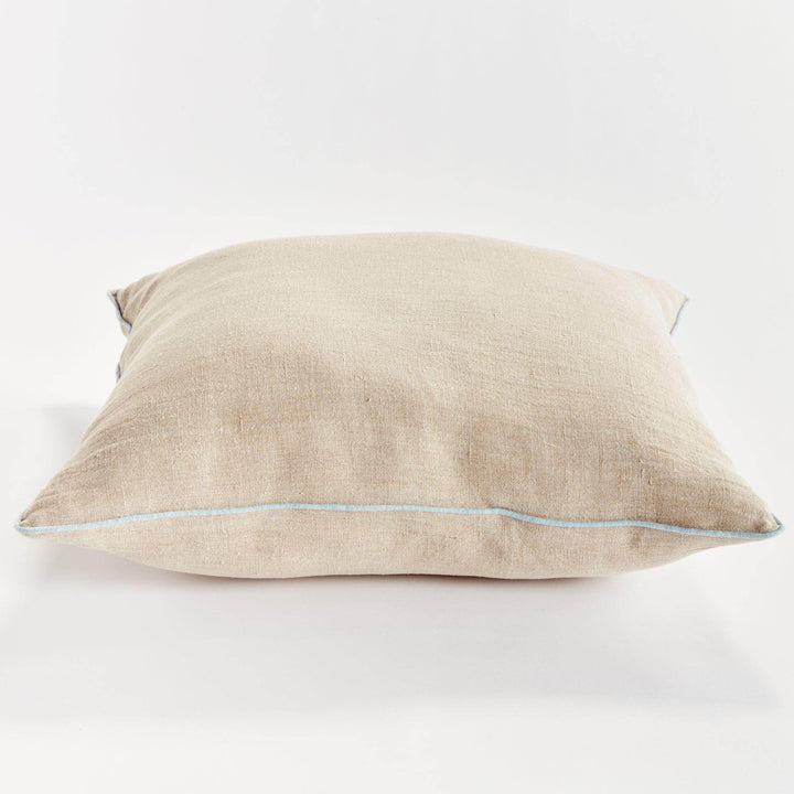 Coastal Flax and Blue Linen Throw Pillow 24" with Insert