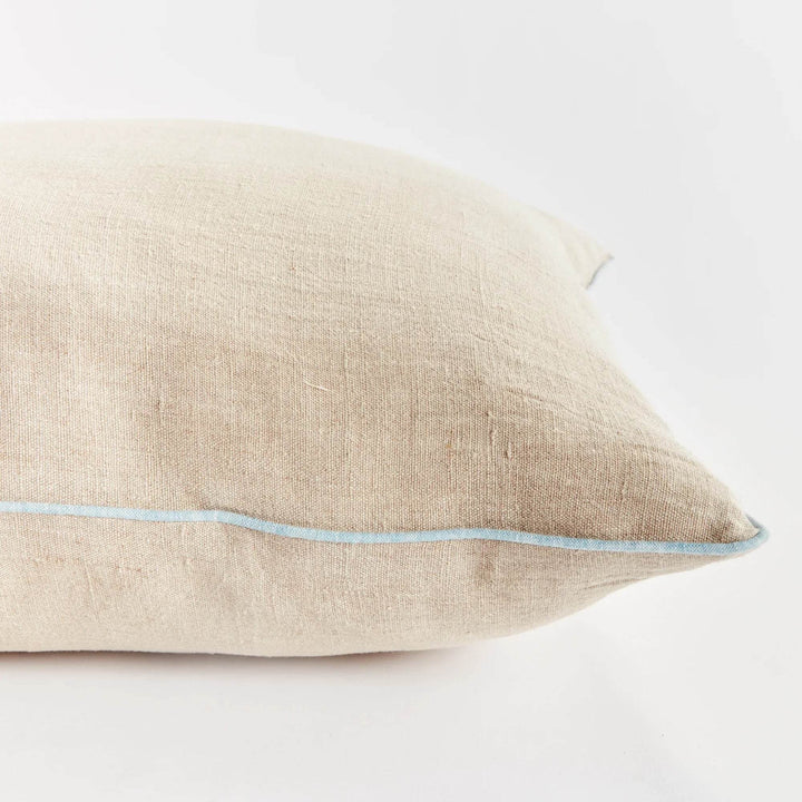 Coastal Flax and Blue Linen Throw Pillow 24" with Insert