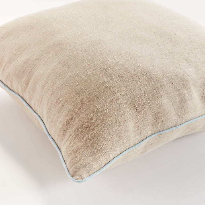Coastal Flax and Blue Linen Throw Pillow 24" with Insert