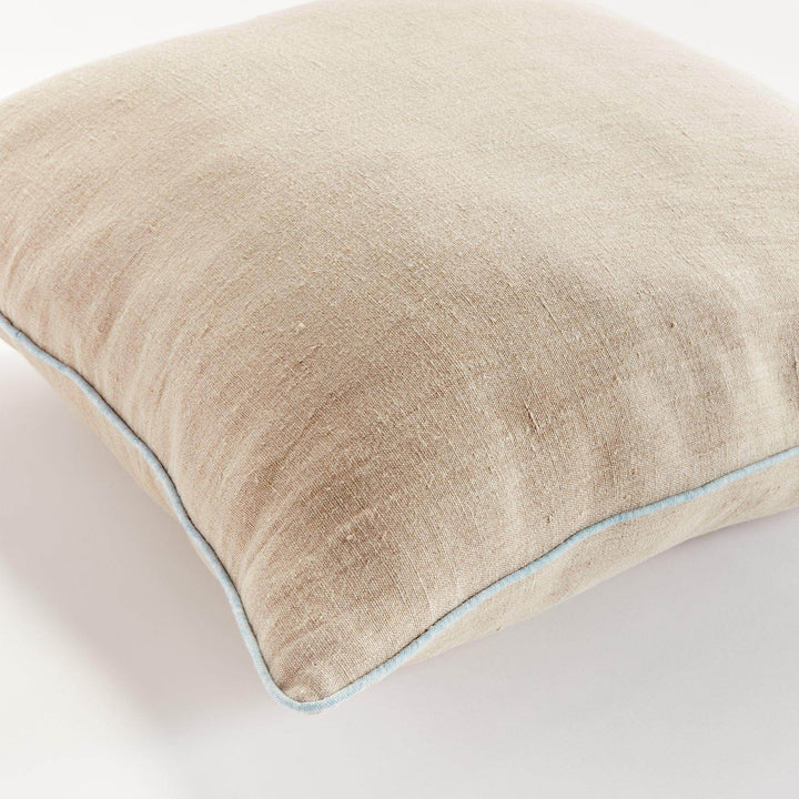 Coastal Flax and Blue Linen Throw Pillow 24" with Insert