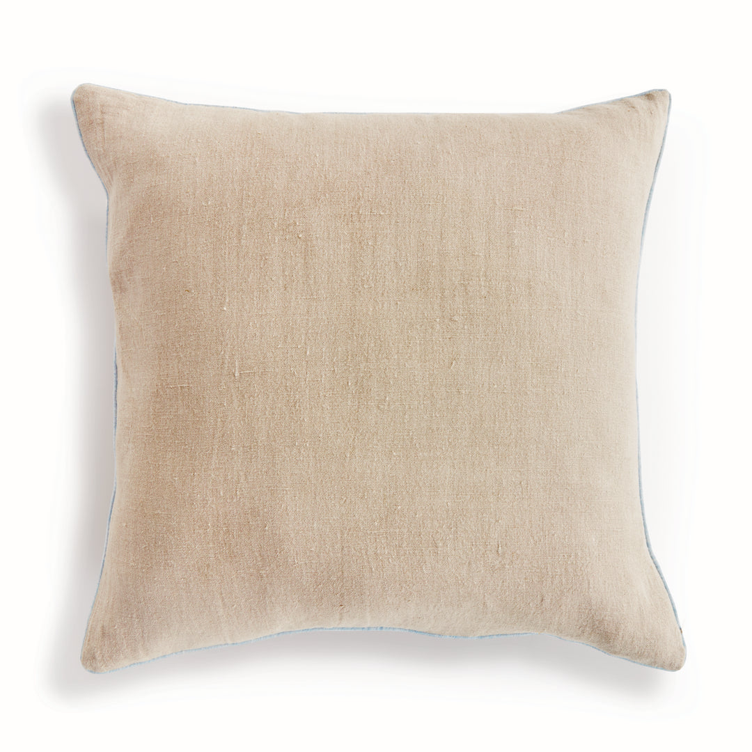 Coastal Flax and Blue Linen Throw Pillow 24" with Insert