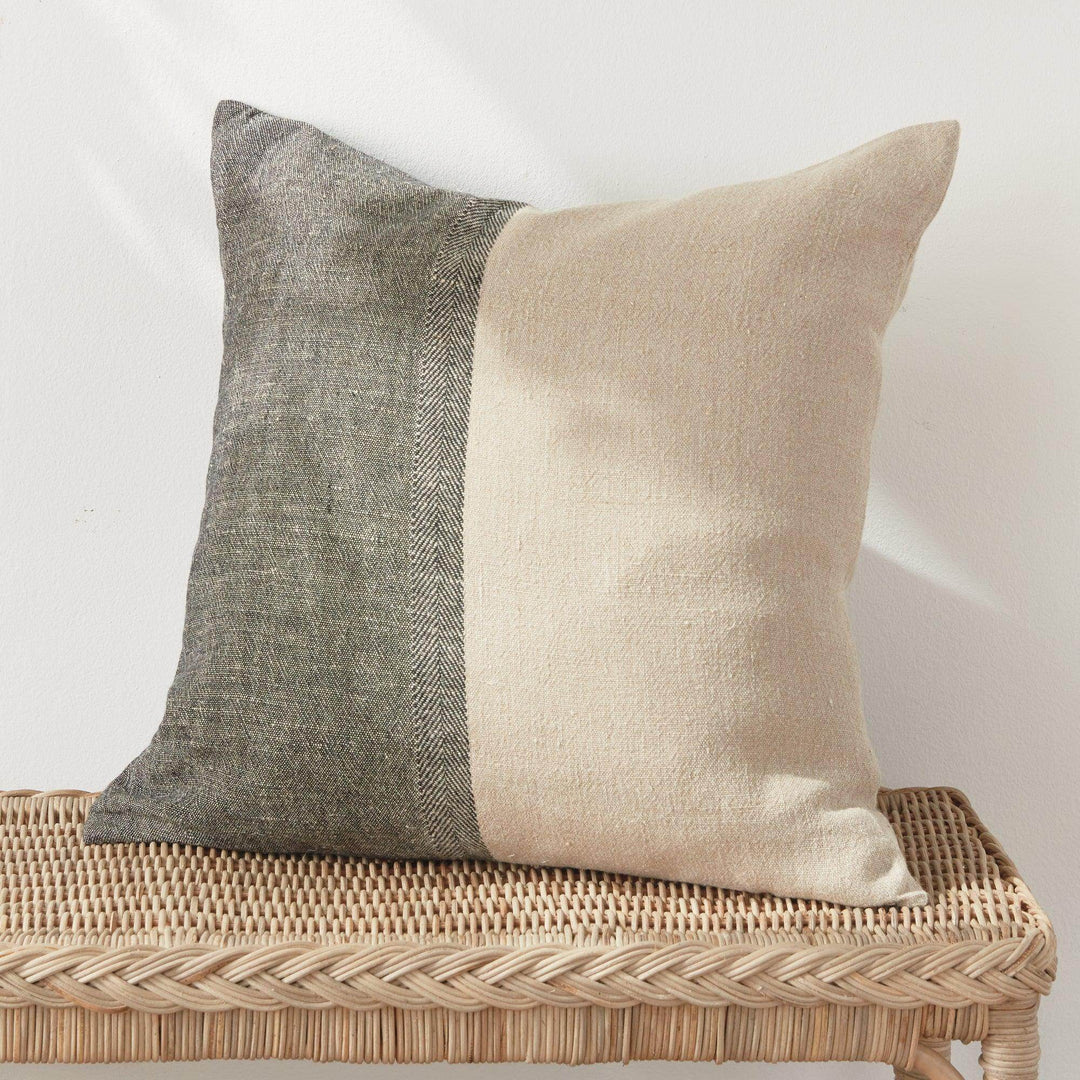 Black Yellow Flax Linen Pillow 24x24 Delamere Design