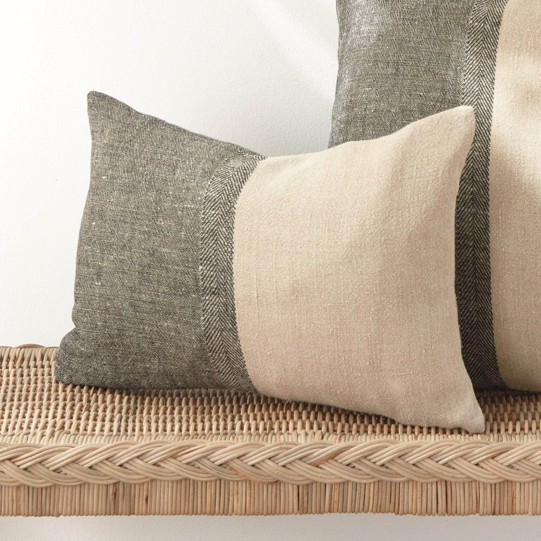Black and Natural Linen Lumbar Throw Pillow 14x20