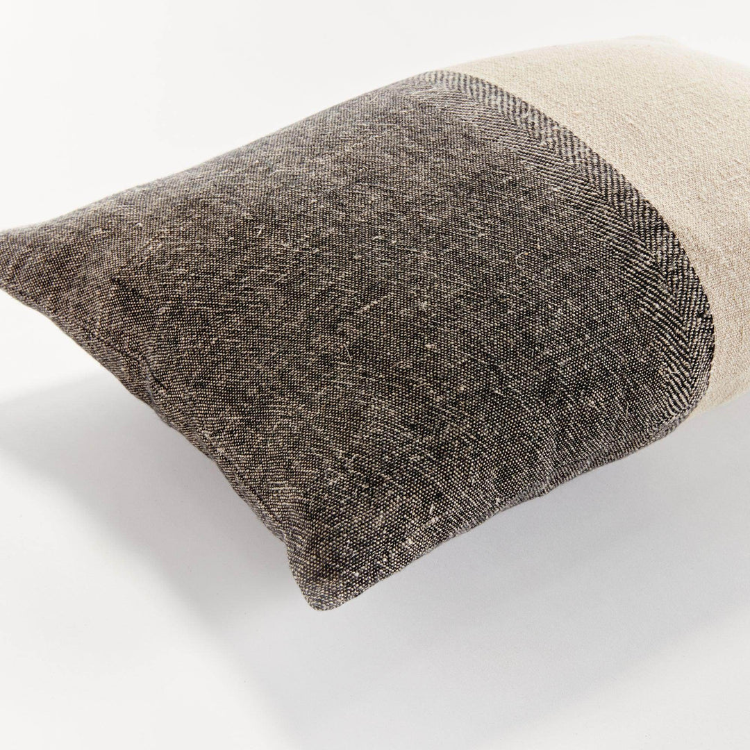 Black and Natural Linen Lumbar Throw Pillow 14x20