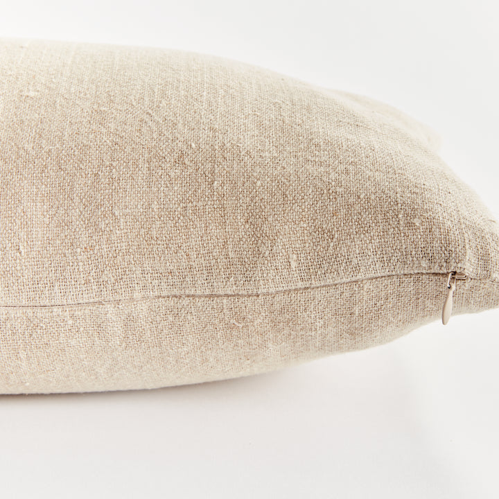 Black and Natural Linen Lumbar Throw Pillow 14x20