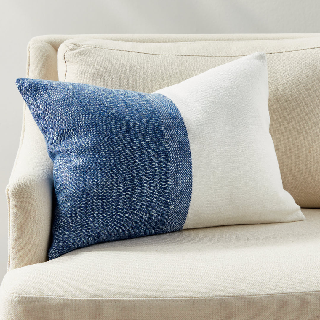 Coastal Navy Flax Lumbar Pillow for Relaxed Interiors