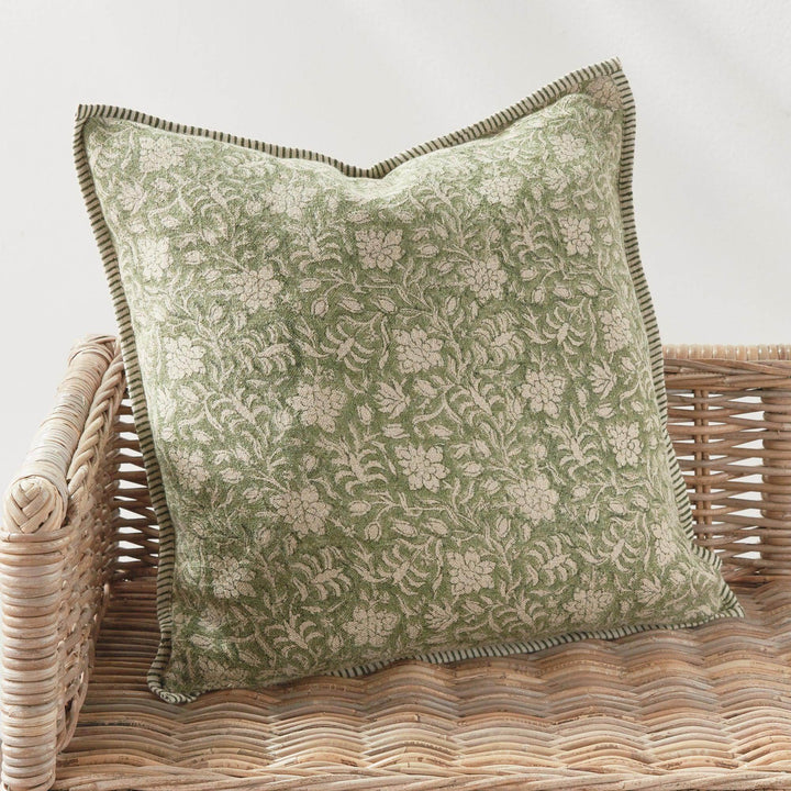 Green Block Print Linen Throw Pillow - 20x20 with Insert