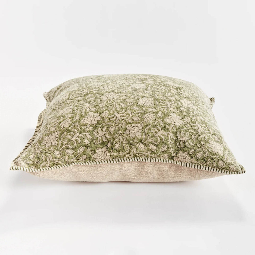 Green Block Print Linen Throw Pillow - 20x20 with Insert