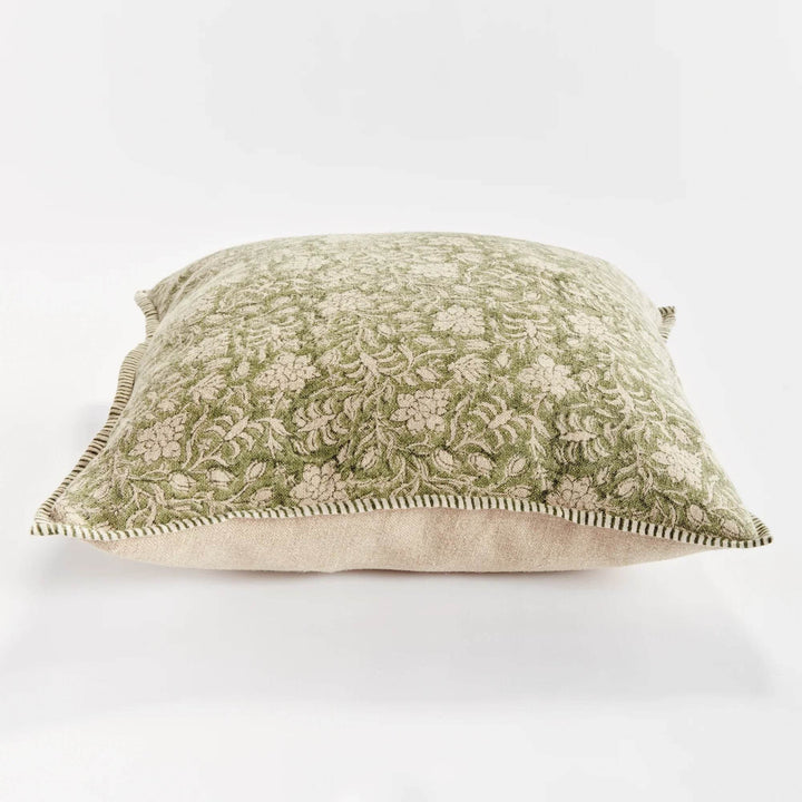 Green Block Print Linen Throw Pillow - 20x20 with Insert
