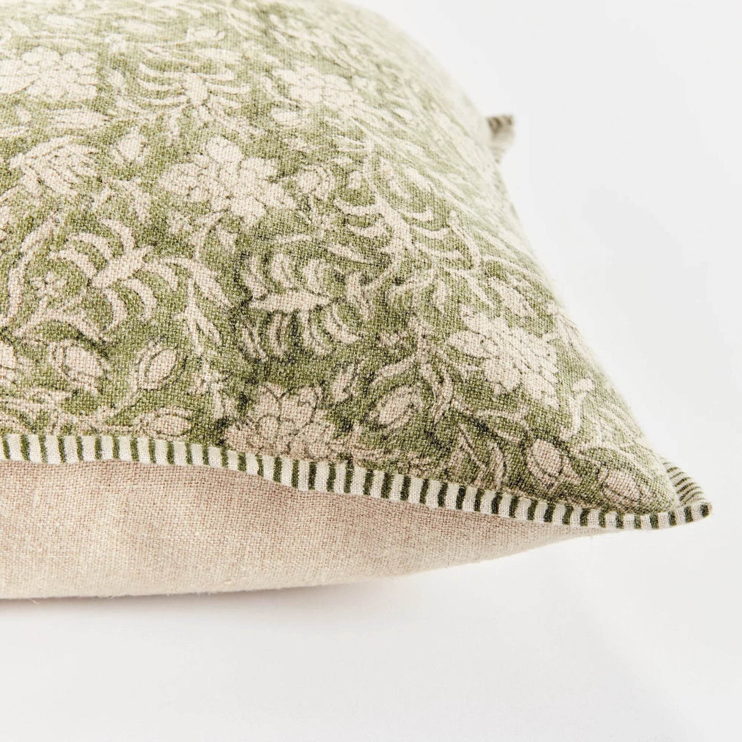 Green Block Print Linen Throw Pillow - 20x20 with Insert