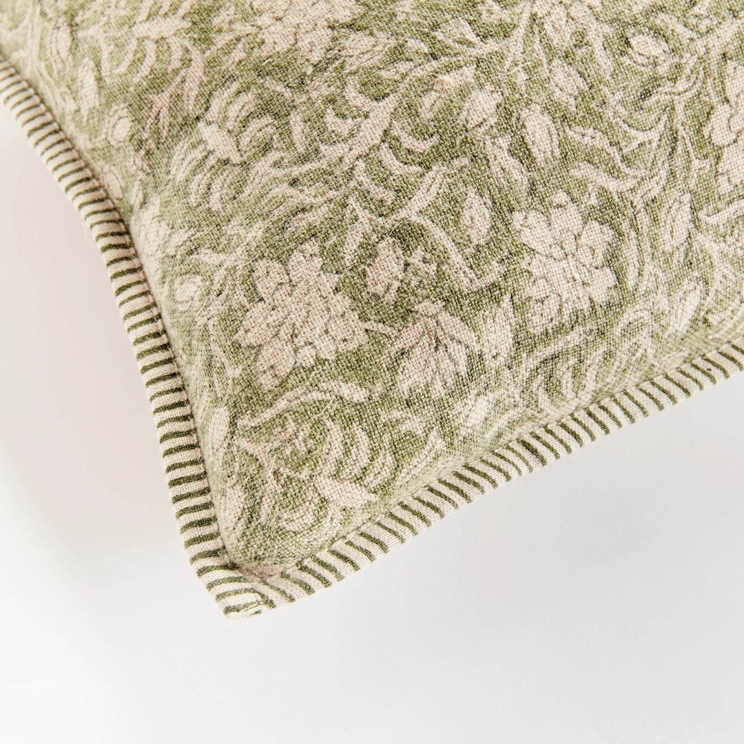 Green Block Print Linen Throw Pillow - 20x20 with Insert