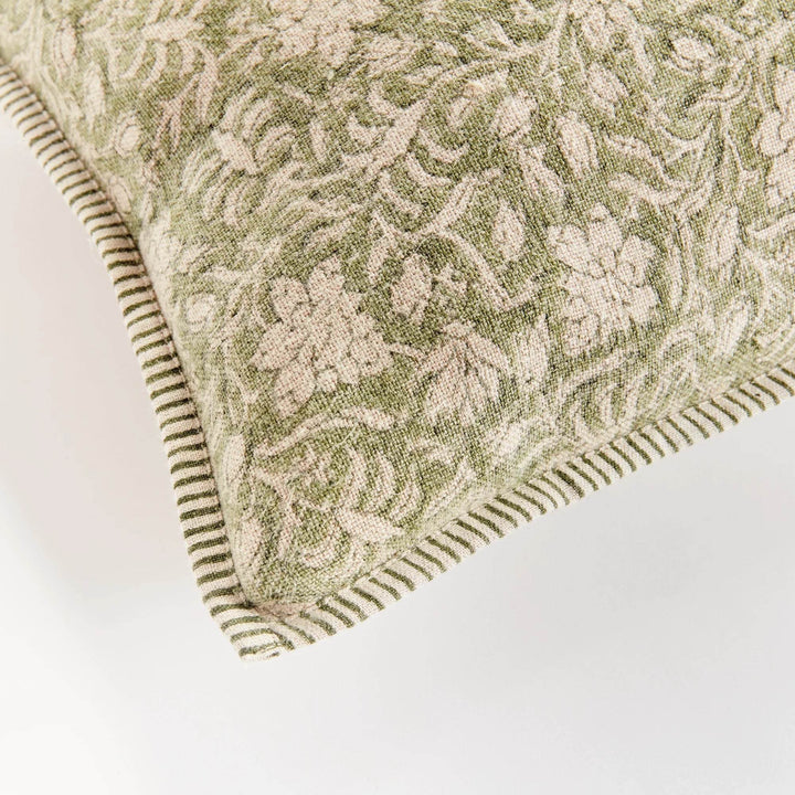 Green Block Print Linen Throw Pillow - 20x20 with Insert
