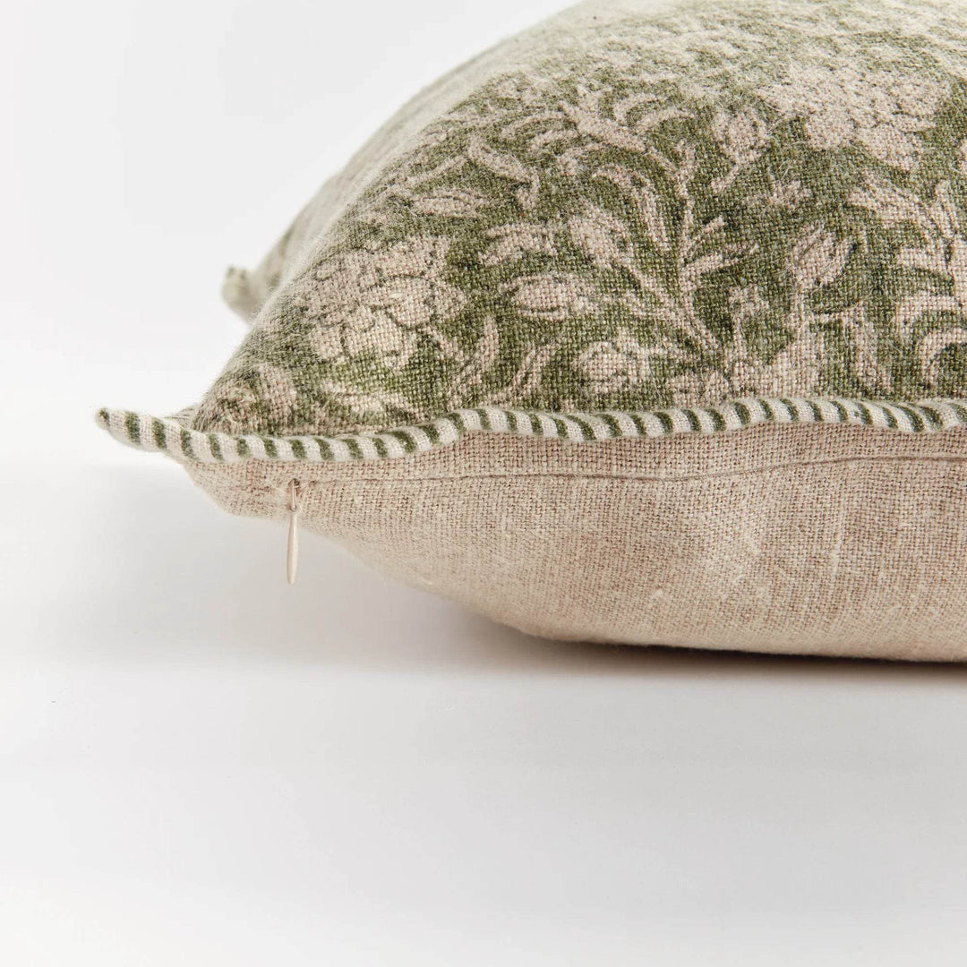 Green Block Print Linen Throw Pillow - 20x20 with Insert