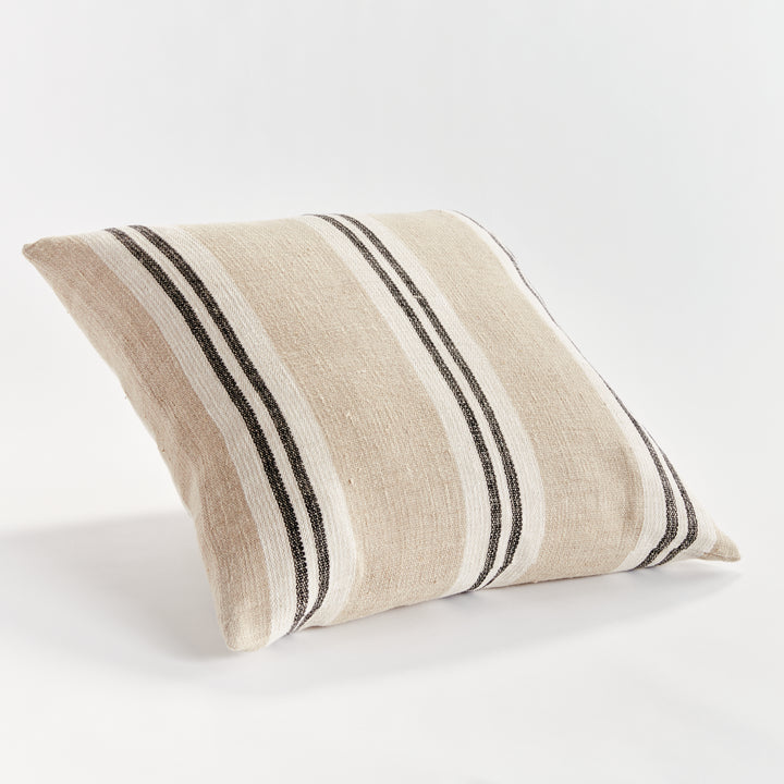 Flax and Charcoal Stripe Linen Pillow – 24" with Insert