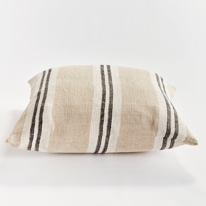 Flax and Charcoal Stripe Linen Pillow – 24" with Insert
