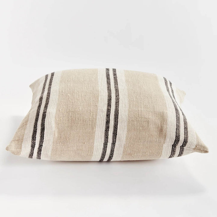 Flax and Charcoal Stripe Linen Pillow - 24" with Insert