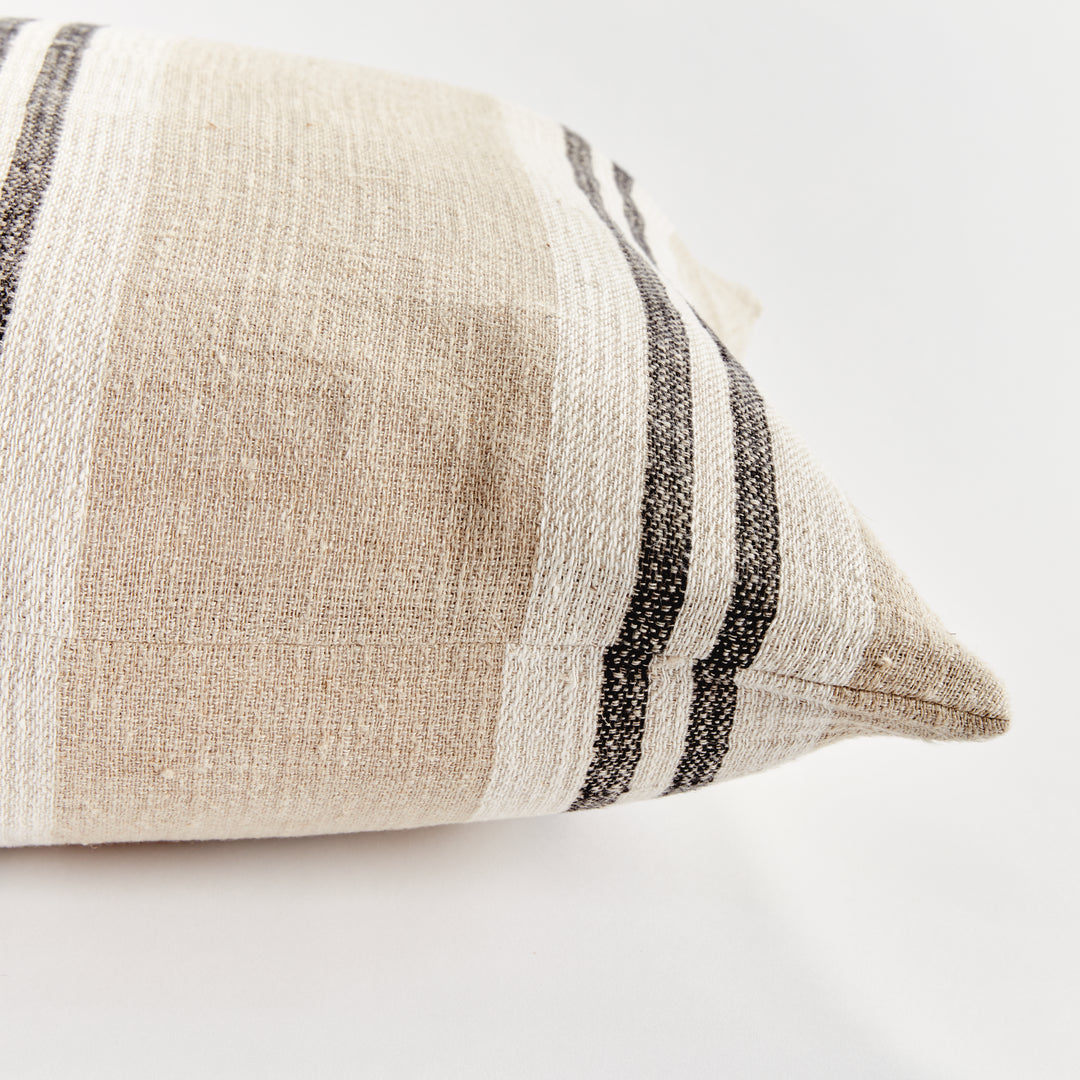 Flax and Charcoal Stripe Linen Pillow – 24" with Insert