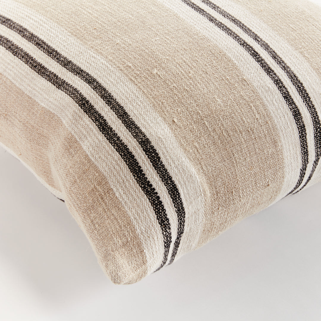 Flax and Charcoal Stripe Linen Pillow – 24" with Insert