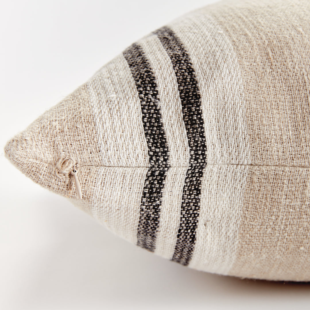 Flax and Charcoal Stripe Linen Pillow – 24" with Insert