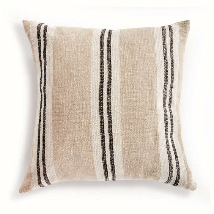 Flax and Charcoal Stripe Linen Pillow – 24" with Insert