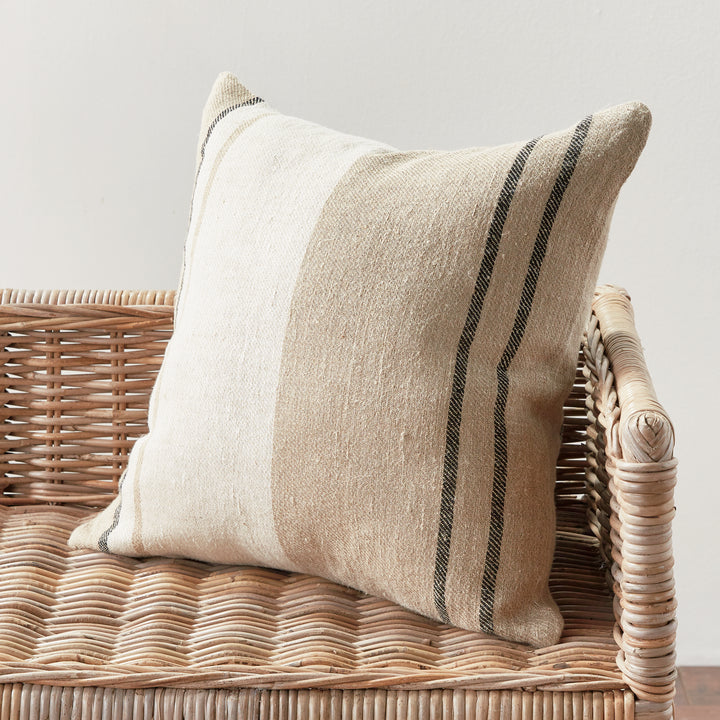 20" Flax and Charcoal Striped Linen Pillow with Insert