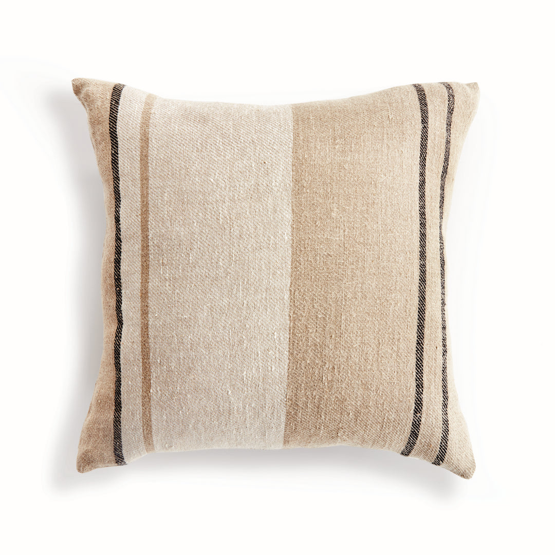 20" Flax and Charcoal Striped Linen Pillow with Insert
