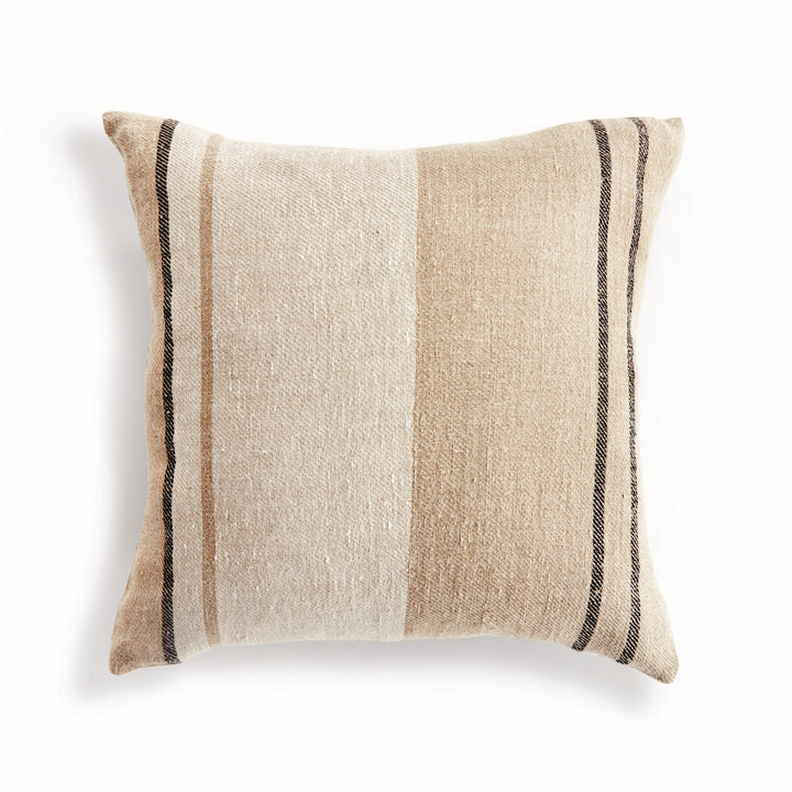 20" Flax and Charcoal Striped Linen Pillow with Insert
