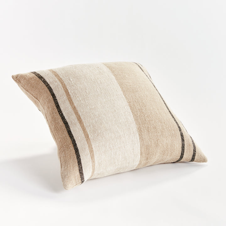 20" Flax and Charcoal Striped Linen Pillow with Insert