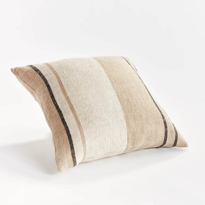 20" Flax and Charcoal Striped Linen Pillow with Insert