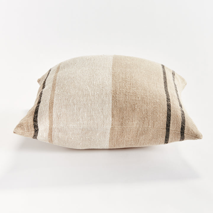 20" Flax and Charcoal Striped Linen Pillow with Insert