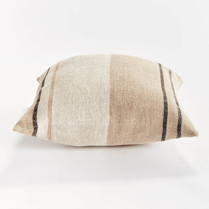 20" Flax and Charcoal Striped Linen Pillow with Insert