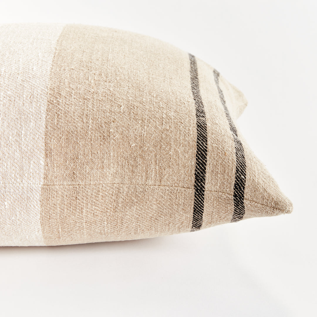 20" Flax and Charcoal Striped Linen Pillow with Insert