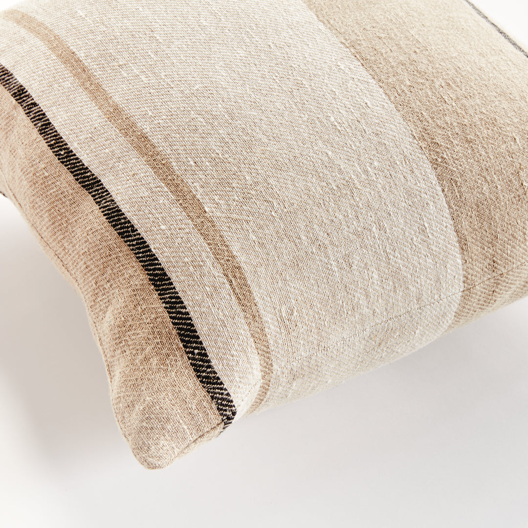 20" Flax and Charcoal Striped Linen Pillow with Insert