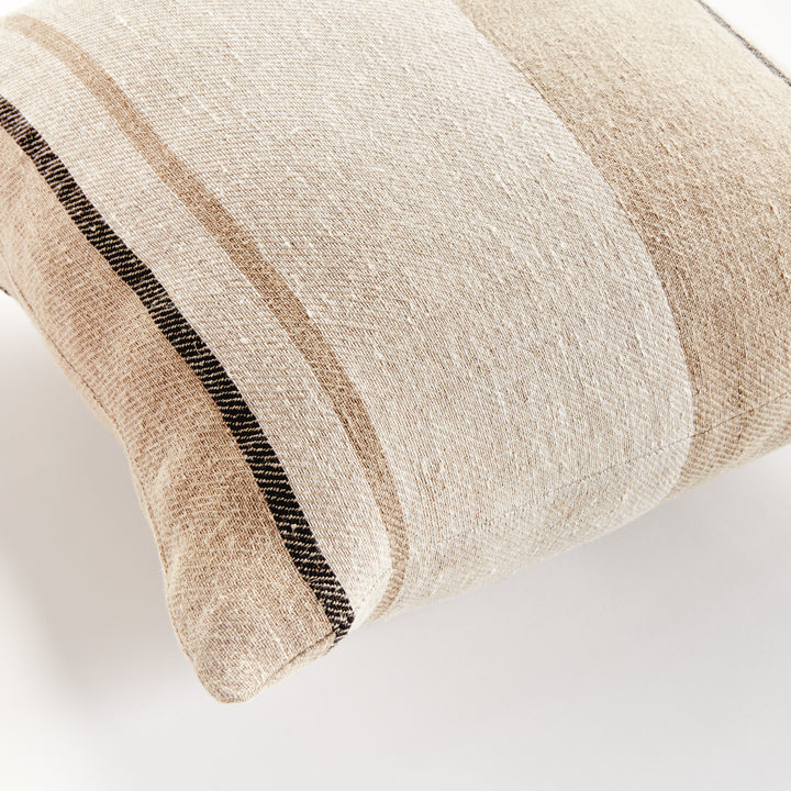 20" Flax and Charcoal Striped Linen Pillow with Insert