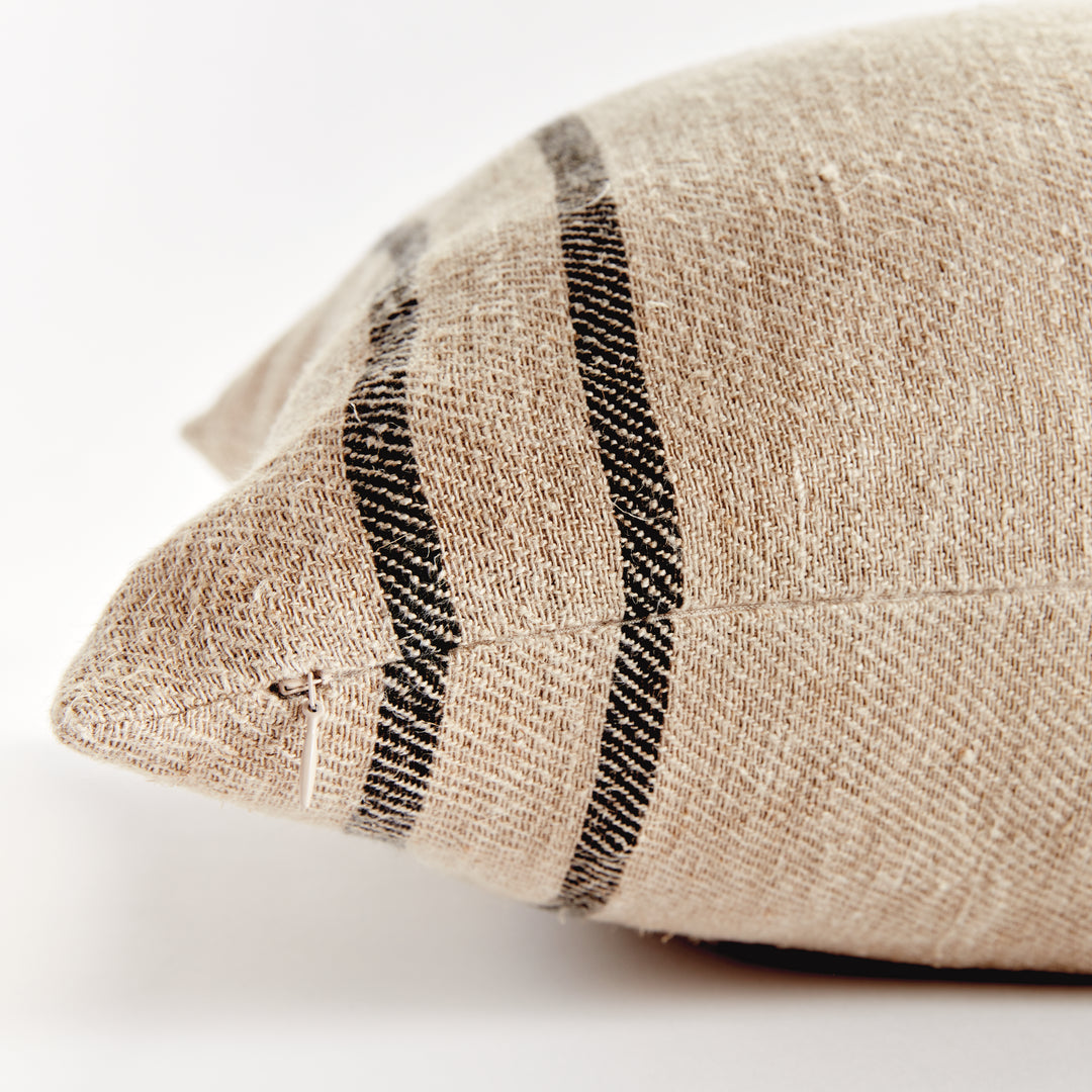 20" Flax and Charcoal Striped Linen Pillow with Insert