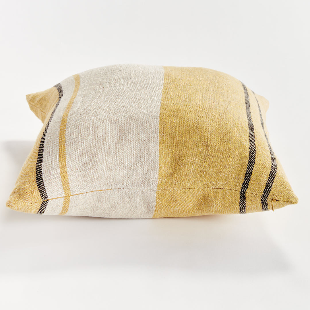 20" Ochre and Charcoal Stripe Yellow Linen Pillow with Down Insert