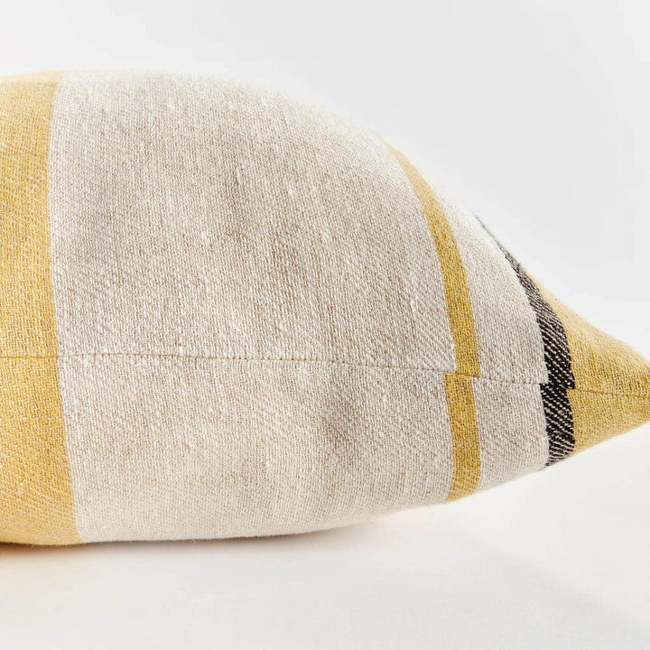 20" Ochre and Charcoal Stripe Yellow Linen Pillow with Down Insert